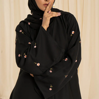 Vente en Gros 2024, Robe de Bal Modeste de Turquie pour l'Aïd, Abaya Dubaï en Organza, Robe Musulmane Femme Luxe Broderie Fleur Fantaisie Noire, Chapelle