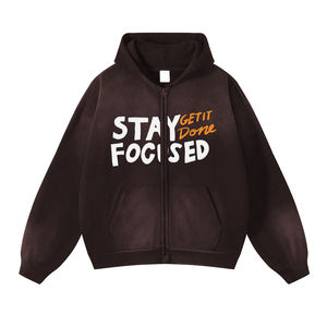 Sun Fade Acid Wash Hoodies Streetwear Heavyweight Oversized Zipper Up Vintage Acid Wash Sweat à capuche pour homme avec poche - Product Image 5