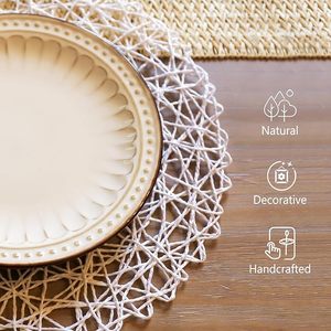Unique Circular Shaped Natural Non-Slip Heat Resistant <b>White</b> Paper Placemat Indoor Outdoor <b>Dining</b> <b>Table</b> Beautiful Braided Design - Product Image 2