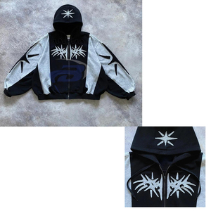 Sudadera con capucha unisex extragrande con cremallera y estampado gráfico, estilo urbano de invierno, con estampado de estrellas Y2K y diseño personalizado - Product Image 3