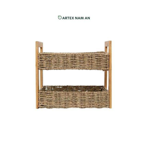 Organisateur naturel à 2 niveaux en jonc de mer fait à la main avec poignée en bambou pour un petit espace de stockage - Product Image 4