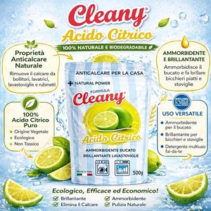 Poudre d'acide citrique écologique Cleany 1 kg – Adoucissant naturel puissant pour vêtements - Product Image 3