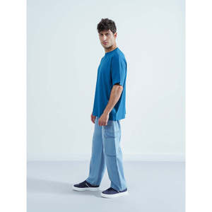 AIKO Vintage Casual Cargo <b>Pants</b> Y2K <b>Boot</b> Cut Denim Jeans with Stonewashed Finish Knitted Patchwork Design for Winter - Product Image 3