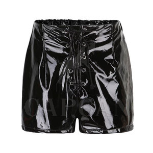Pantalones cortos de tela de Cuero 100% de piel de vaca auténtica con patrón sólido, cintura elástica de ajuste holgado con etiquetas privadas, pantalones cortos para mujer - Product Image 1
