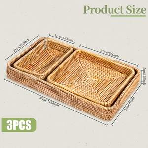 Tienphong 2025 vente en gros 3 packs Boho ensemble de plateaux rectangulaires en rotin naturel paniers de rangement tissés pour l'organisation décorative de service - Product Image 6