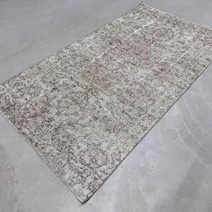 Turkish Vintage Area Rug 4.2x7.7 ft, Gray <b>Brown</b> Plants & trees <b>Wool</b> Rug - Product Image 2