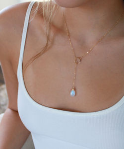 Pierres précieuses naturelles goutte lariat collier pierres précieuses filaire chaîne colliers Boho argent plaqué or à la main pendentif colliers femmes - Product Image 3