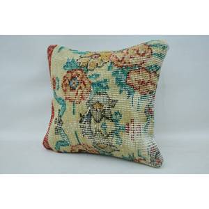 14x14 Inches Multicolor Wool Patchwork Kantha <b>Pillow</b> Vintage Woven Pattern - Product Image 3