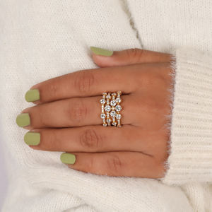 Personalizable 14K oro amarillo laboratorio crecido diamante corte redondo media eternidad boda banda estilo de moda joyería de compromiso - Product Image 1