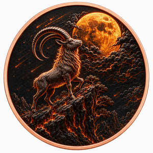 Moneda <span class=keywords><strong>de</strong></span> Cobre 5 AVDP oz .999 Fina, <span class=keywords><strong>de</strong></span> Alto Relieve, Año del Ovejero, Montaña Lunar, Colorida, UV, Zodíaco Chino, Coleccionable - Product Image 1