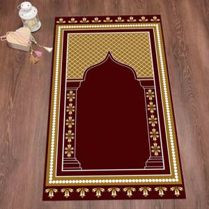 Tapis de prière bordeaux, tapis de prière jaune, tapis spirituel, tapis imprimé, tapis à poils doux - Product Image 3