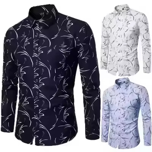 เสื้อเชิ้ตผู้ชายแขนยาวผ้าฝ้ายลำลองลายดอกไม้แฟชั่นฤดูใบไม้ร่วง ผ้าซาติน ปกตั้ง กันยับ ลายพิมพ์ 3 มิติ ขายดี - Product Image 1