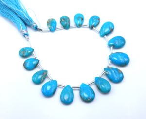 Cuentas en forma de lágrima de pera Lisa turquesa natural Arizona, cuentas de piedras preciosas turquesas de 7 pulgadas - Product Image 1