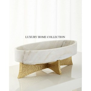 ชามหินอ่อนสีขาวคุณภาพพรีเมี่ยมพร้อมฐานโลหะพื้นผิวเรียบเหมาะสำหรับตกแต่งโต๊ะอาหารหรือโอกาสพิเศษ - Product Image 3