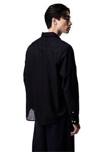 Camisas de cuello de manga larga con textura de mezcla de algodón y lino de calidad superior para hombre, ropa informal cómoda de tendencia sólida de marca personalizada - Product Image 5