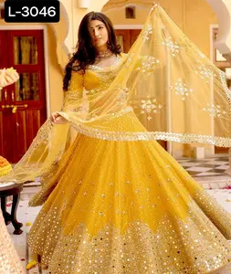 Ropa de boda de estilo indio y pakistaní Lehenga choli diseñador espejo pesado y bordado TRABAJO ROPA DE NOVIA Lehenga Choli