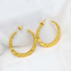 Classic Design <b>Hoop</b> Earrings Boho Brass Jewelry For Women 18k Gold Plated Hammered Texture Geometric Earring Wholesale/OEM/ODM - Product Image 2