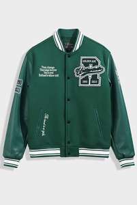 แจ็คเก็ตวาร์ซิตี้สีเขียวคุณภาพสูง คอวี ติดกระดุม สำหรับผู้ชาย ผ้าเรียบ ย้อมสีเคลือบ แจ็คเก็ตลำลองสำหรับฤดูหนาว ทำจากผ้าขนสัตว์  แจ็คเก็ตสั่งทำสำหรับผู้ชาย - Product Image 2