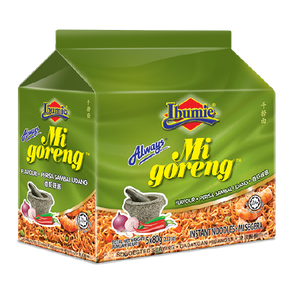 Nouilles instantanées Ibumie Always Mi Goreng Sambal certifiées HALAL, farine de blé, 0% de matières grasses, cuisson en 2 minutes, format familial - Product Image 1