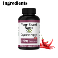 OEM ODM Poivre de Cayenne 500mg 150 Capsules Marque Privée Personnalisée Complément Alimentaire à Base de Plantes Formule Naturelle Ligne de Capsules pour Adultes