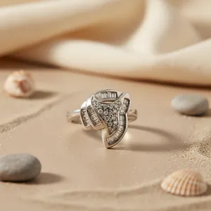 Women's <b>Silver</b> Baguette Diamond <b>Ring</b> <b>Statement</b> Jewelry - Product Image 2