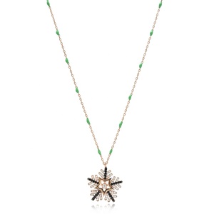 Dainty zircon สร้อยคอโซ่เคลือบสีเขียวลายเกล็ดหิมะหินเครื่องประดับเงินสเตอร์ลิง925ขายส่ง - Product Image 1