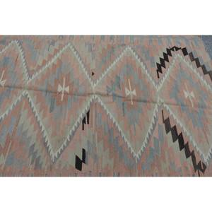 พรมขนแกะสไตล์ตุรกีวินเทจ5.5ft x 9.5ft สีเบจผ้าทอสี่เหลี่ยมผืนผ้าแบนลายปะต่อเป็นมิตรกับสิ่งแวดล้อม - Product Image 5