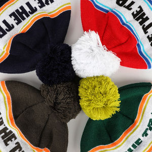 Custom Logo Trendy High Quality Acrylic Warm Winter Hats Caps Plain Dyed Skullies Pom Pom Knitted <b>Beanie</b> <b>Waterproof</b> Fashionable - Product Image 4