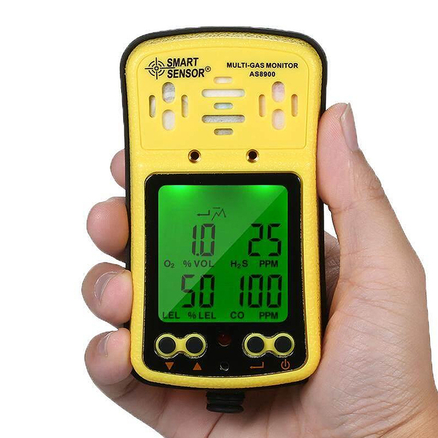 Smart Sensor AS8900 4 In1 Multi Combustible Monitor Gas Leakage O2 H2S CO LEL Detector Meter