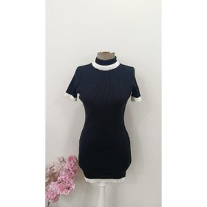 Vestido Mini de Punto Ajustado de Manga Corta y Cuello Alto para Mujer de Jane's, Prenda de Punto Informal de Color Sólido para Uso Diario, Modelo - Product Image 4