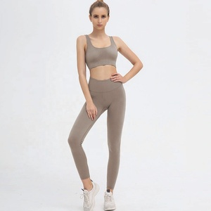 Leggings de yoga taille haute sans couture longueur intégrale couleur moutarde unie pour femme – Pantalon de sport extensible et respirant en Spandex/Polyester pour le fitness - Product Image 6