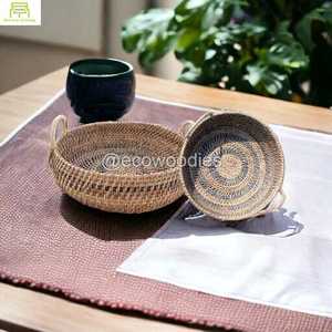 Bandeja de mimbre tejida de PP tejida redonda hecha a mano con asa, mesa de té, plato de fruta para aperitivos, bandeja de mimbre para el hogar - Product Image 6