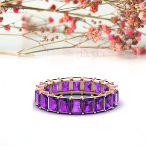 Anillo de oro sólido CERTIFICADO DE 14K para niñas, mayorista de joyas con 100% piedras preciosas de amatista natural, banda de eternidad - Product Image 5