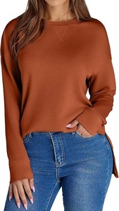 2025 Custom High Quality Embroidery Private Logo Crewneck Sweatshirt for Women Winter Short <b>Split</b> Hem Tops with Solid Pattern - Product Image 4