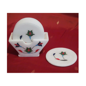 Dessous de verre élégants en marbre blanc faits à la main en pierre ronde de qualité supérieure, accessoire élégant et durable pour table basse à manger, choix de cadeaux - Product Image 4