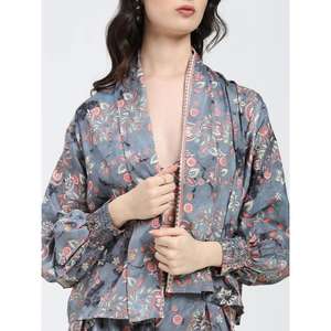 Conjunto de Dos Piezas Estampado Estilo Bohemio para Mujer, Top Corto, Pantalones Cortos, Chaqueta Kimono, Ropa de Verano para Vacaciones - Product Image 3