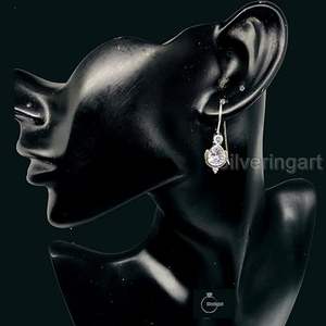 Boucles d'oreilles pendantes pour femmes, zircon argenté naturel, pierre de naissance authentique, cadeau de Noël, bijoux faits à la main, boucles d'oreilles en argent sterling 925 - Product Image 2