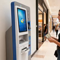 Kiosque ATM en libre-service pour crypto-monnaies avec écran tactile de 21,5 pouces, SDK, fonctions d'achat/vente/retrait d'espèces, KYC et reconnaissance faciale