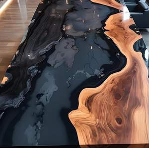 Luxury Handcrafted Rectangle Epoxy Resin Acacia Wood <b>Live</b> <b>Edge</b> Modern Waterproof Dining <b>Table</b> for Living Room - Product Image 2