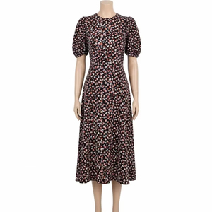 Casual antiarrugas manga corta Puff estampado vestido algodón poliéster mezcla suave transpirable verano desgaste para mujer moda - Product Image 1