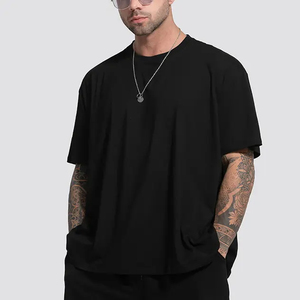 เสื้อยืดผ้าฝ้ายสำหรับผู้ชายเสื้อโอเวอร์ไซส์ผ้าคอตตอนทรงบ็อกซี่ทรงหลวมเปิดไหล่แบบเรียบใส่สบายพร้อมโลโก้ออกแบบได้ตามต้องการ - Product Image 4
