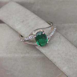Emerald Gemstone 925 Sterling <b>Silver</b> Engagement Ring Oval Cut May Birthstone Jewelry Gift For Women - Product Image 6