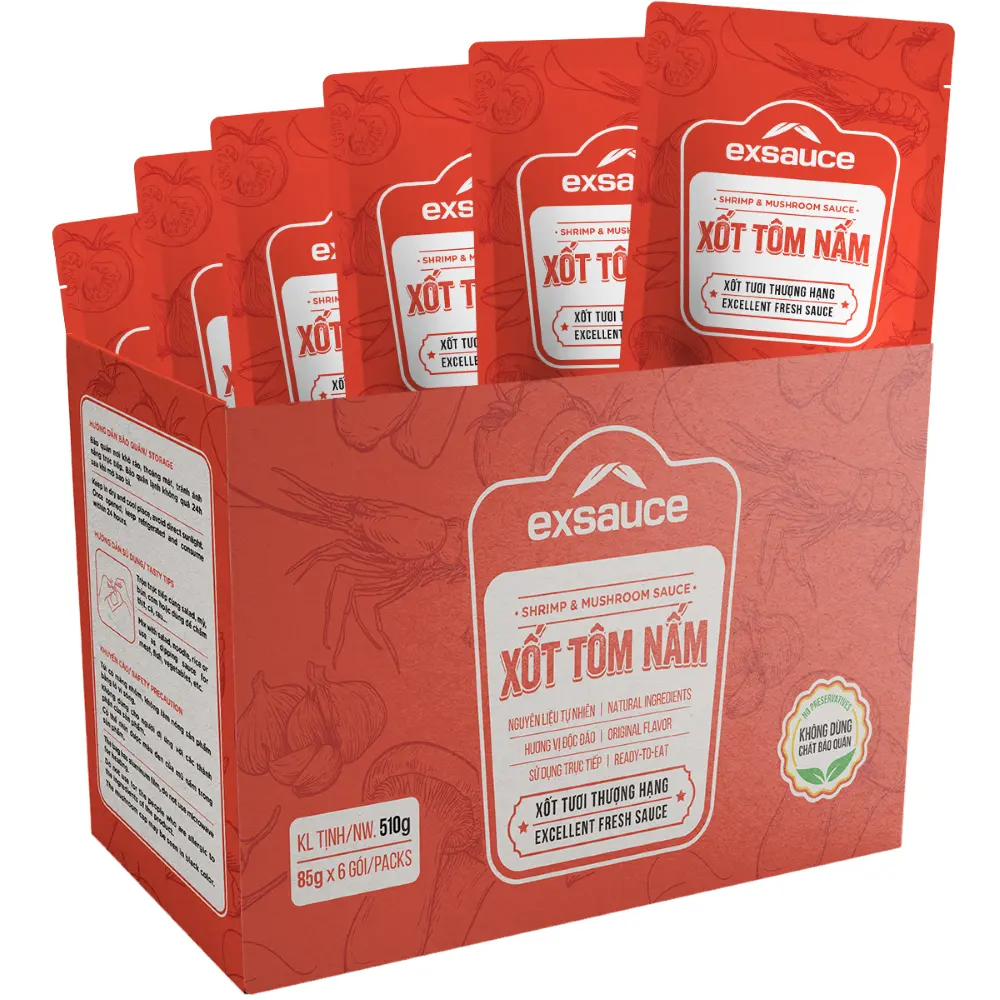 Excook Corporation Caja de salsa de condimentos de sabor de grado de producto premium Salsa de camarones y champiñones Salsa de sabor natural lista para comer