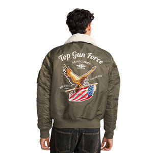 <b>Top</b> <b>Gun</b> Force Cw45 Nylon Bomber <b>Jacket</b> with Natural Fur Collar Men's High Quality Patches-<b>Jacket</b> - Product Image 1