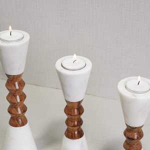 Marble Wood <b>Tall</b> Candle Holder Modern Handmade Candle Stand for Home Decor Luxury Table Floor Accent - Product Image 3