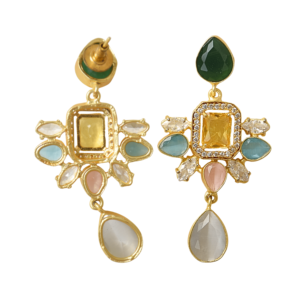 Premium Brass <b>Cluster</b> Earrings Gold Plated Genuine Healing <b>Crystal</b> 18K Gold Plated Finish Trendy Statement Piece Bulk Export - Product Image 3