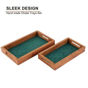 Juego de Bandejas Rectangulares de Madera Hechas a Mano con Borde Azulado y Adhesivo, Duraderas para Hogar y Oficina, Disponibles para Restaurantes y Cafeterías - Product Image 4