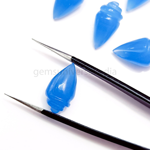 Calcédoine bleue naturelle coquille de conque perles de pierres précieuses sculptées pierre de calcédoine en vrac sculpture à la main perles en forme de coquille pour bijoux en vrac - Product Image 5