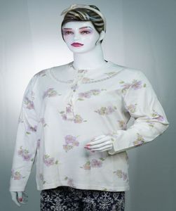 Camiseta de manga larga con cuello redondo de algodón orgánico 100% para mujer, amarilla con estampado de patrón personalizable, ecológica y reciclable - Product Image 5