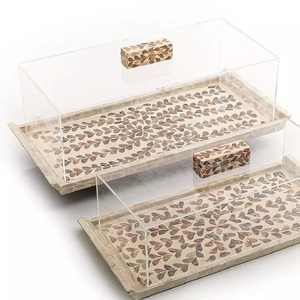 Plateau de service incrusté de nacre avec couvercle en acrylique Plateaux de service en chocolat MOP Utilisé Home Hotel Restaurant By Craft N Creation - Product Image 1